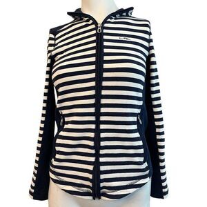 Lauren Ralph Lauren Womens XS Full Zip Activewear Jacket Navy Blue White Striped